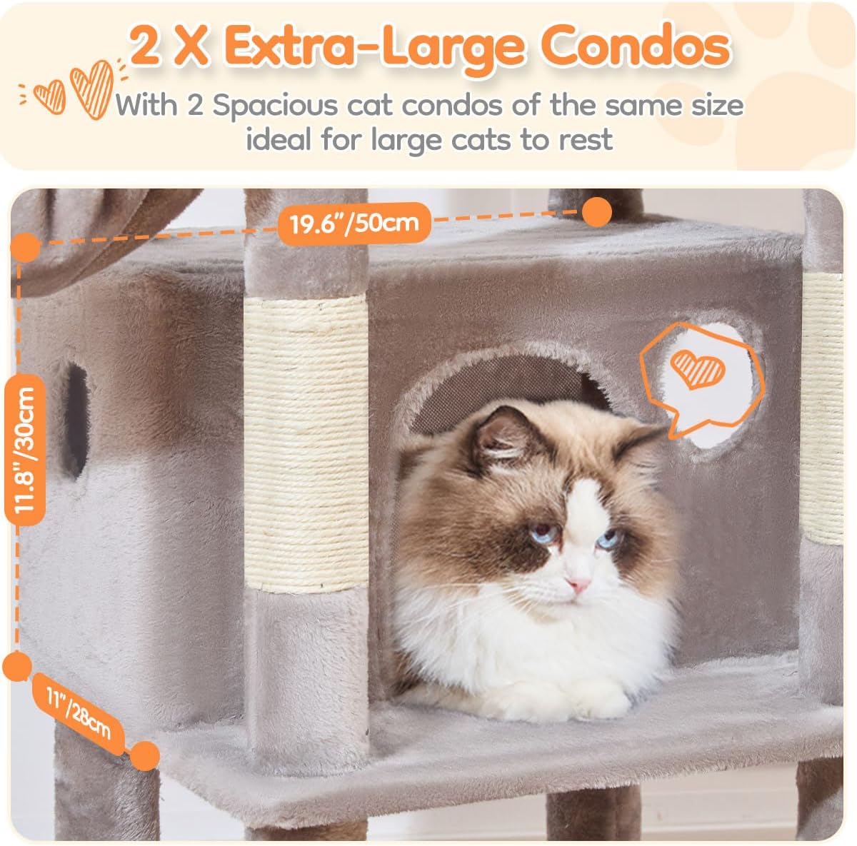 Taoqimiao Cat Tree, 67 in Tall Cat Tower with 2 Plush Cat Condos – Essentials for Cats - Sturdy-73IN / Light Gray - image 4