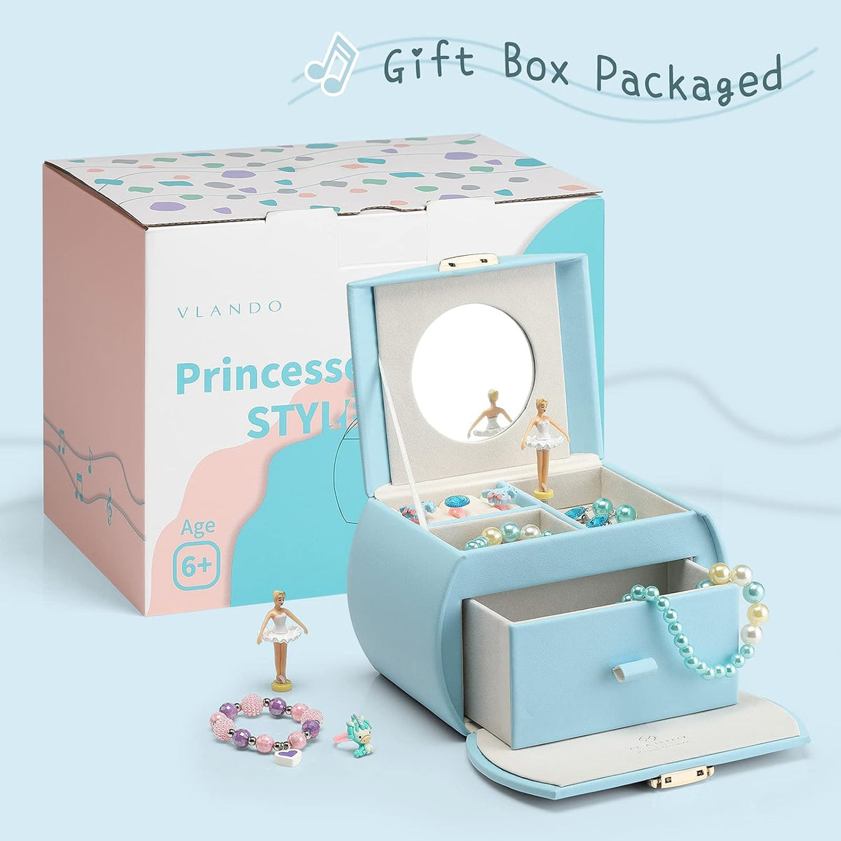 VLANDO 2 Layer Girls Musical Jewelry Box with Ballerina and Large - Blue - image 2