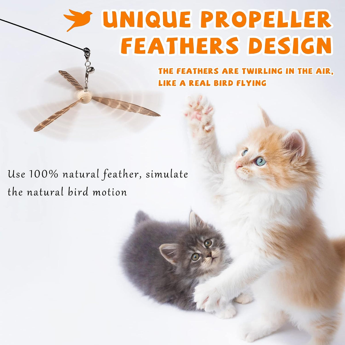 JXFUKAL Cat Wand Toys, Interactive Cat Toys with 3 Feather Refills, 29'' Flexible Steel Wire - Set A-refills - image 2