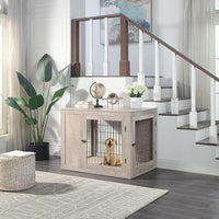 unipaws 41 Inch Furniture Style Dog Crate for Medium Large Dogs, Indoor Aesthetic Dog Stuff Kennel, Modern Wood Wire Cage, Pretty Cute End Side Table Nightstand, Weathered Grey