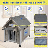 Outdoor Dog House Weatherproof Large Wooden Dog Kennel Indoor for Small Dogs with Chew-Proof Frame, Oxford Fabric Window, Removable Floor Pet Shelter (Grey, 18.1" D x 25.2" W x 24" H)