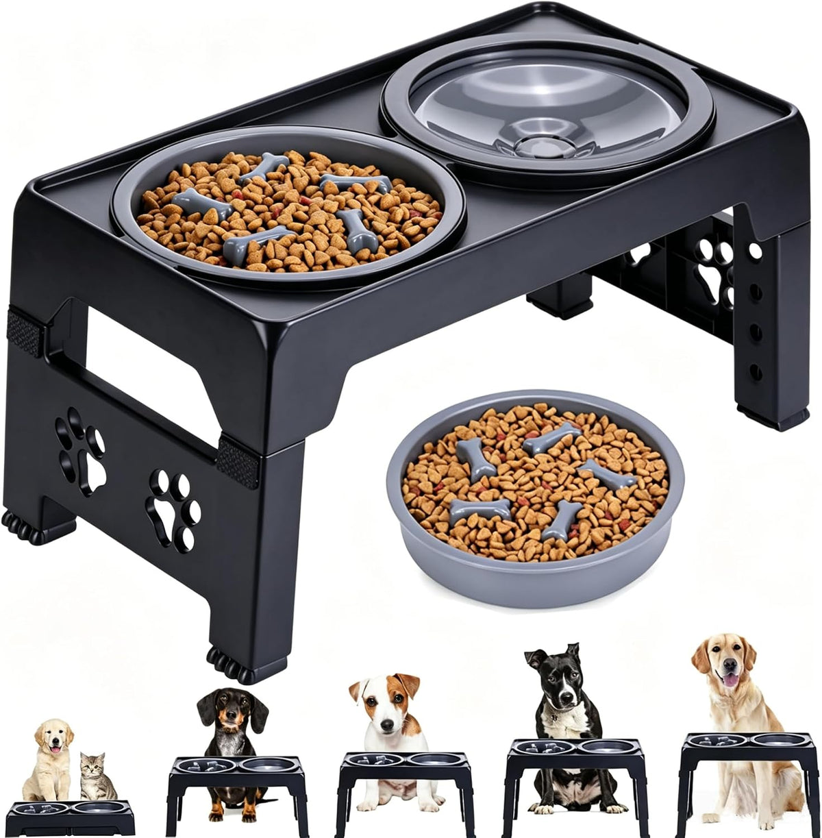 LALOBLUE Collapsible Dog Bowls Raised Elevated Adjust Stand – Essentials for Dogs