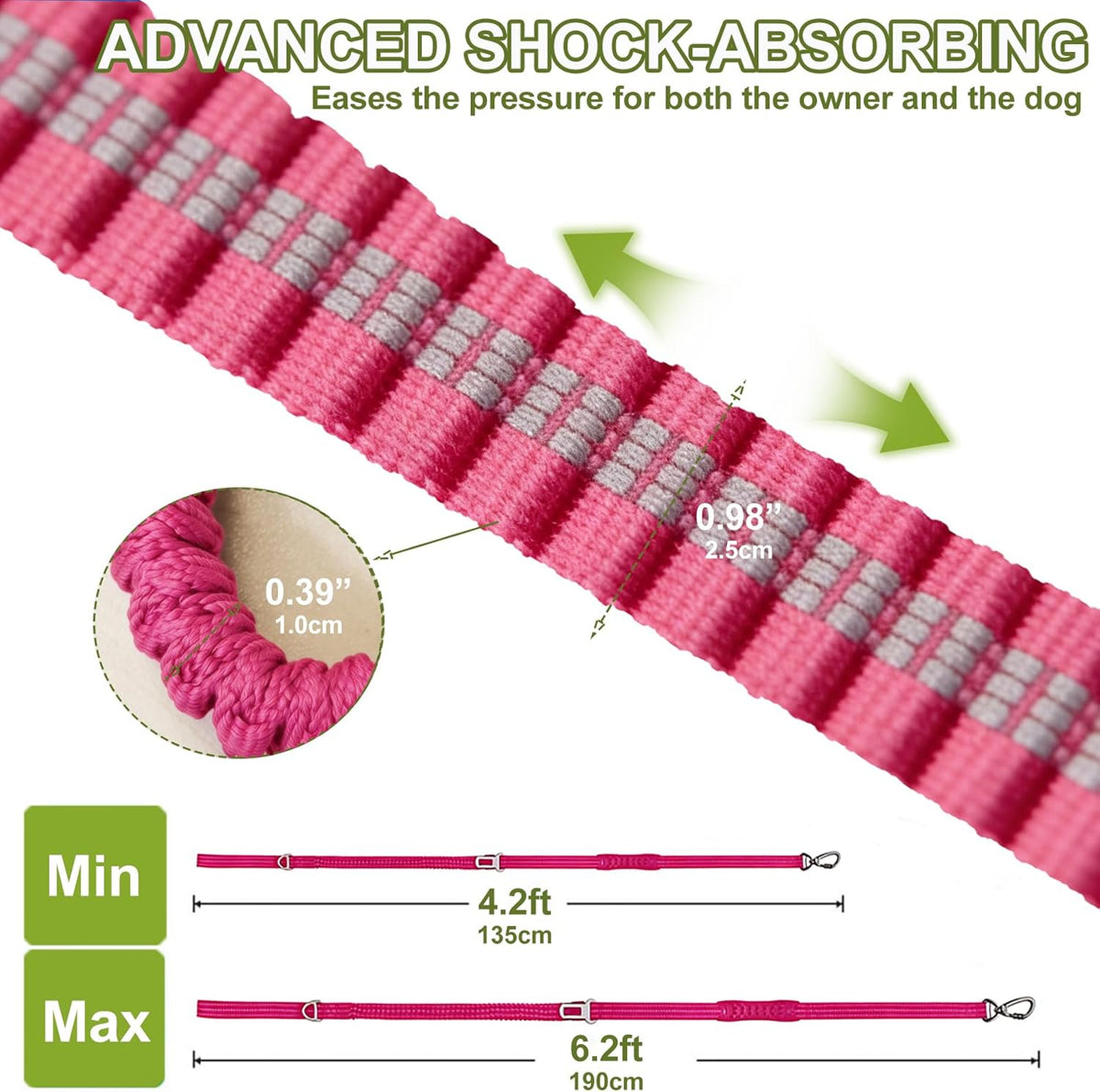 Dog Leash Heavy Duty, Bungee Leash Reflective Car Seat Belt for Dogs Brown – Essentials for Dogs - Pink - image 4