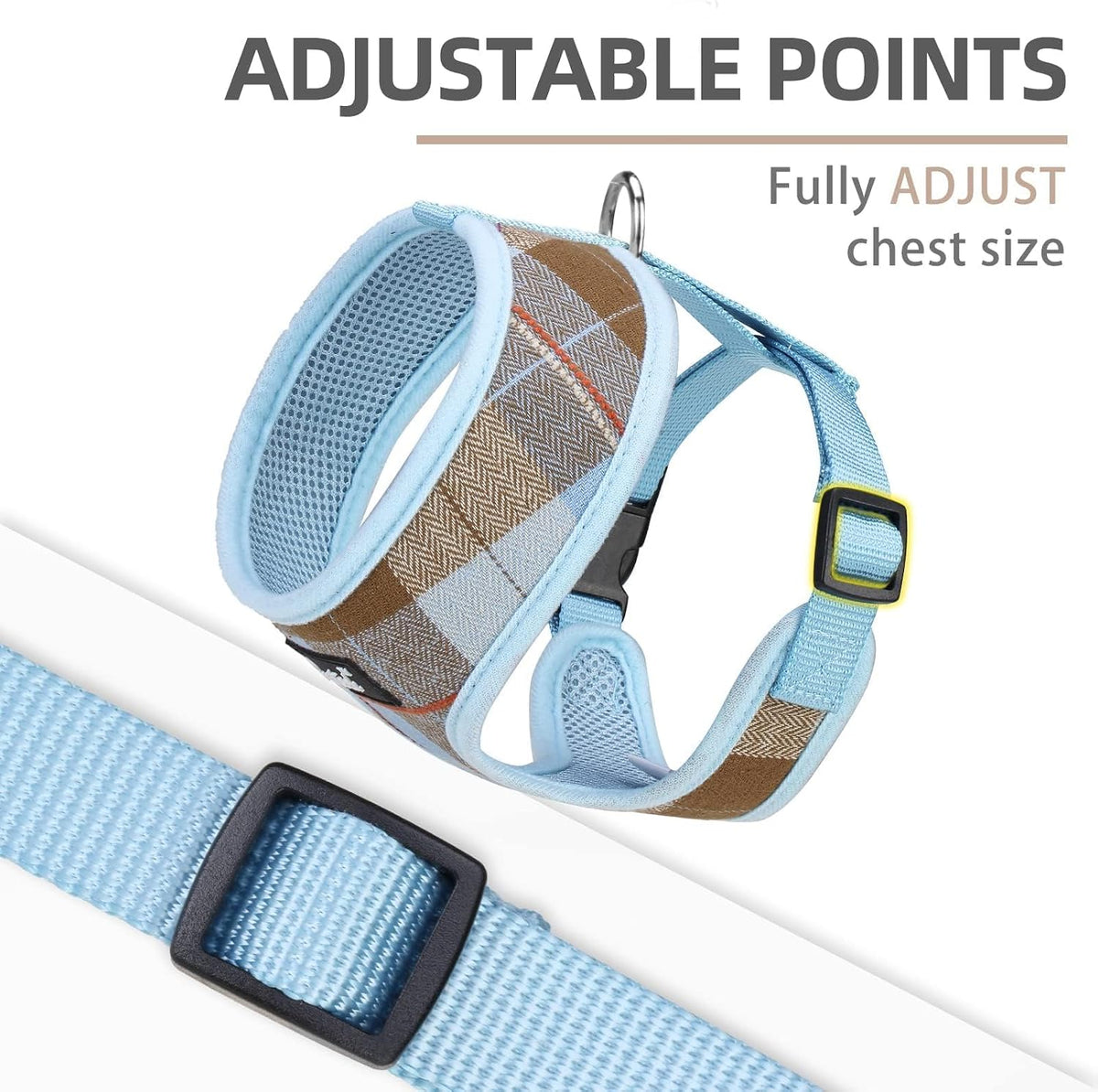 Pupteck Soft Mesh Dog Harness Sized and Leash Set Pet Puppy Cat - Blue&Brown / M (NECK: 14", CHEST: 17"-21") / Classic over-the-head harness - image 2