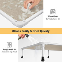 Veehoo Chew Proof Elevated Dog Bed - Cooling Raised Pet Cot - Silver Aluminum Frame and Durable Textilene Mesh Fabric, Unique Designed No-Slip Feet for Indoor or Outdoor Use, Beige Coffee, Medium