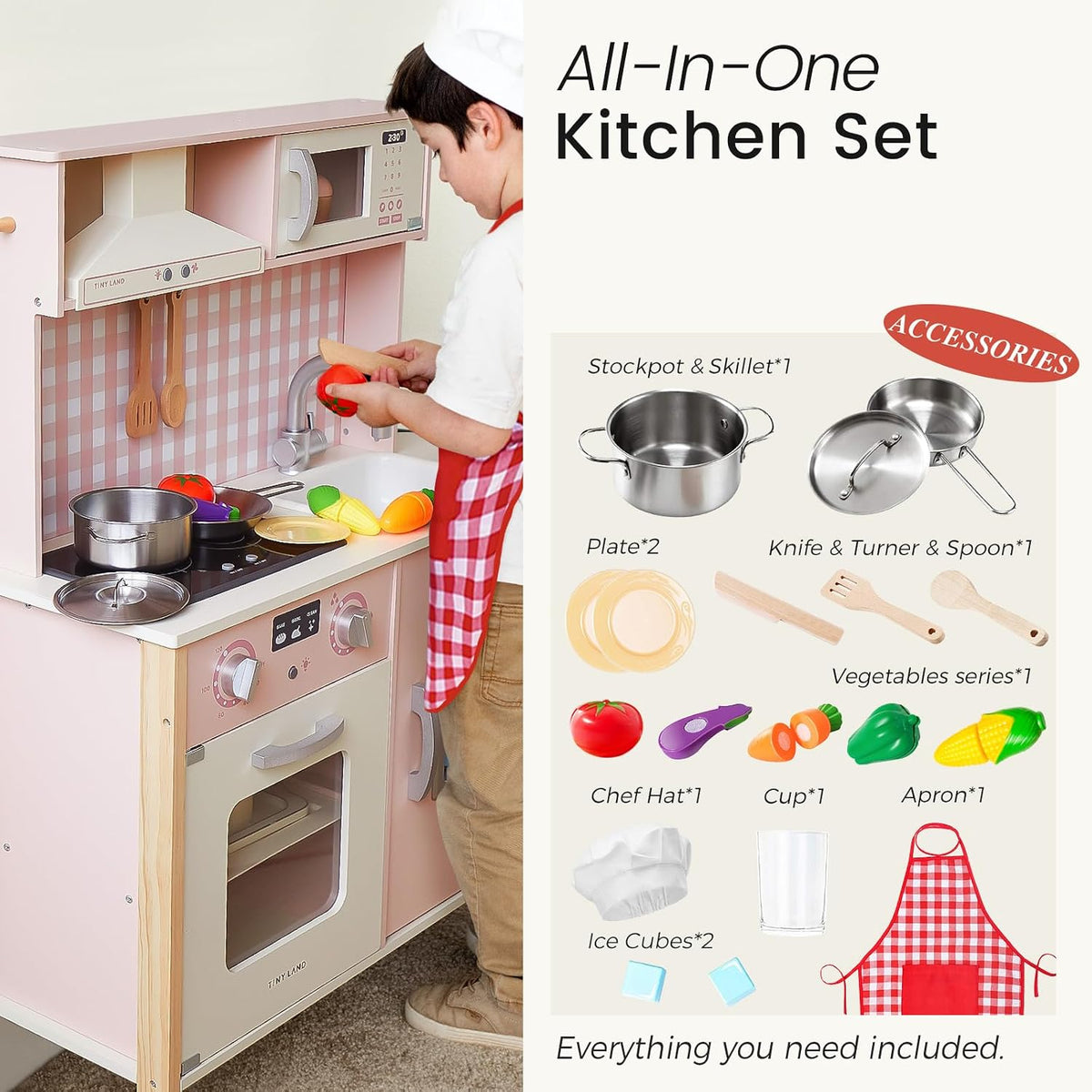 Tiny Land Play Kitchen for Kids, Real Lights - Pink - image 4