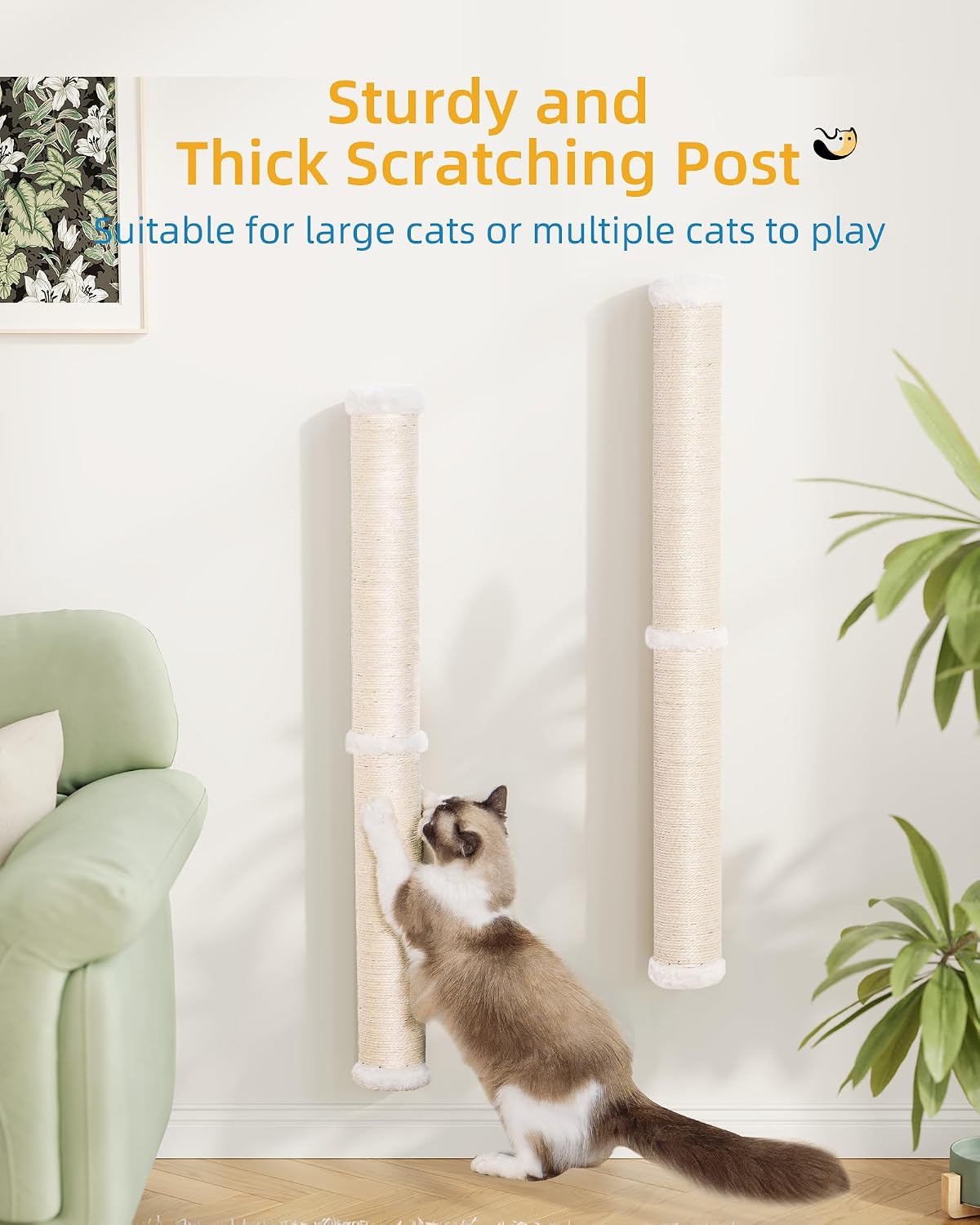 68" Wall Mounted Cat Scratcher - Beige - 2Pcs - image 4