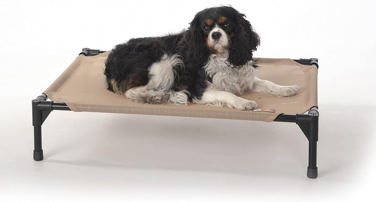 K&H Outdoor Elevated Dog Bed for Small & Medium Pets, Tan - Tan Mesh / Medium 32"L x 25"W