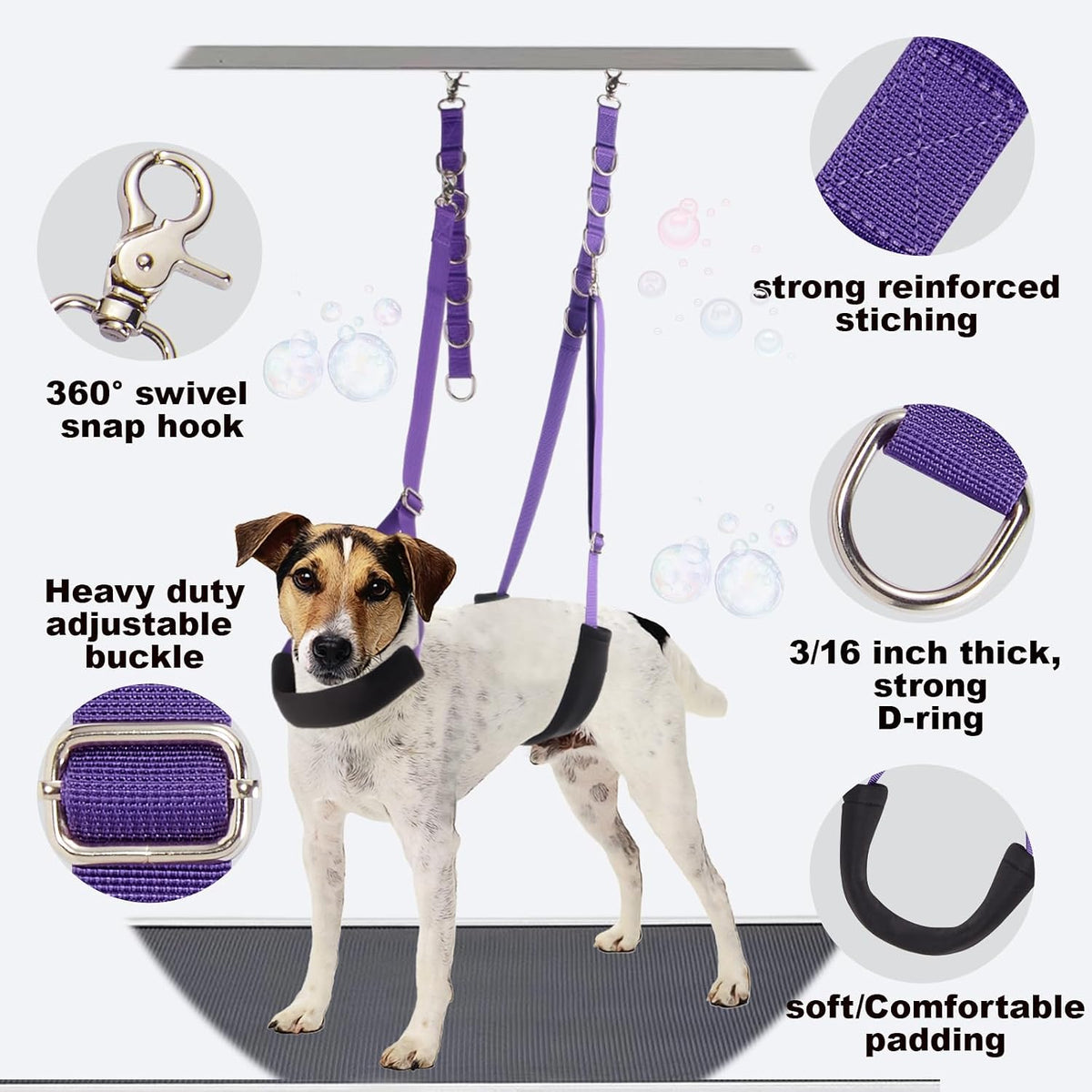 Dog Grooming Belly Strap - 3PCS Grooming Restraint Set Adjustable Belly Band Loops Strap - Royal Blue - image 2