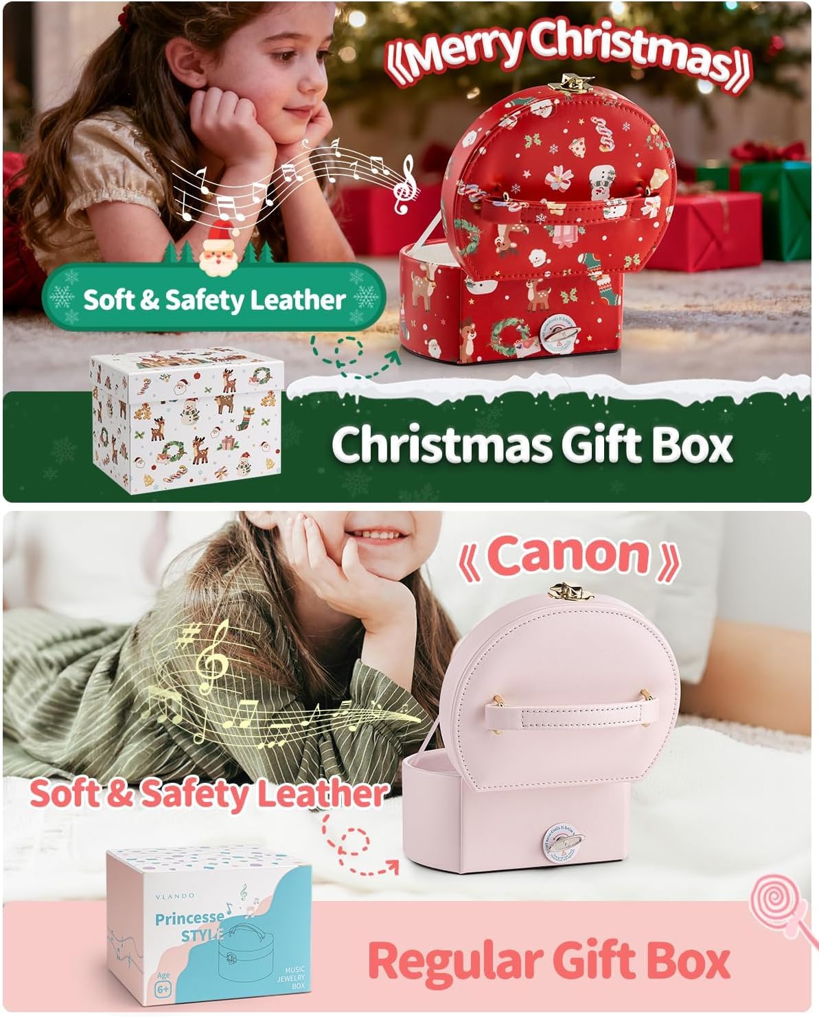 VLANDO Musical Jewelry Box for Girls - G.Christmas Green - image 2