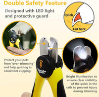 LED Dog Nail Clippers with Light, Trimmers with Protective Guard, Quick Sensor, Safety Lock and Nail File - Suitable for Large and Small Dogs & Cats (Yellow, LED)