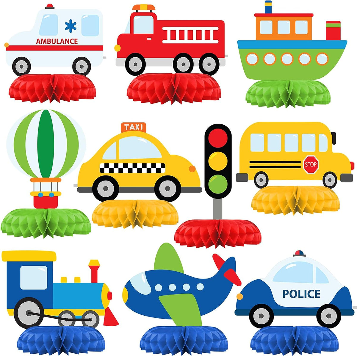 HaPiBiDesign transportation party decorations, 10 honeycomb table centerpieces - view 10