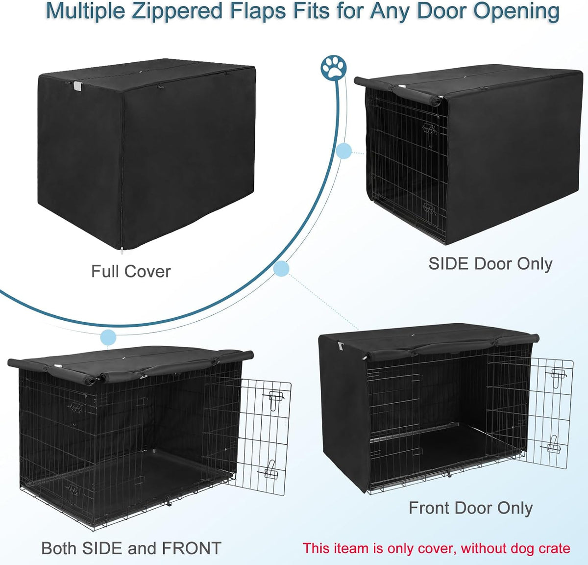 Deblue 36 inch Dog Crate Cover Fit for 36 inch Wire - – Essentials for Dogs - 24.0"L x 18.0"W x 20.0"H / Black - image 3