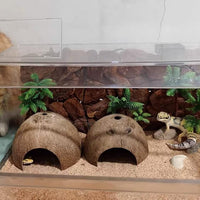 Hamiledyi Reptile Hideouts Natural Coconut Shells Hut Hermit Crab Climbing Toys Gecko Hide Cave Lizard Habitat Decor Plant Leaves Decoration for Spider Snake Chameleon (4Pcs)