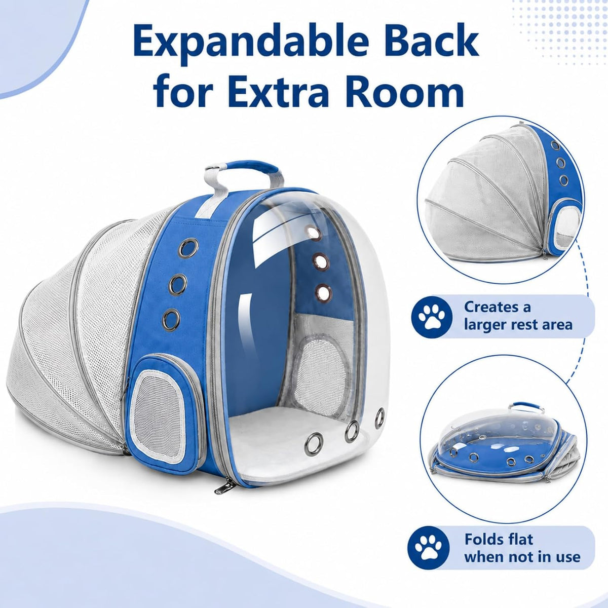 Expandable Cat Carrier Backpack with Bubble Window - Blue - image 3