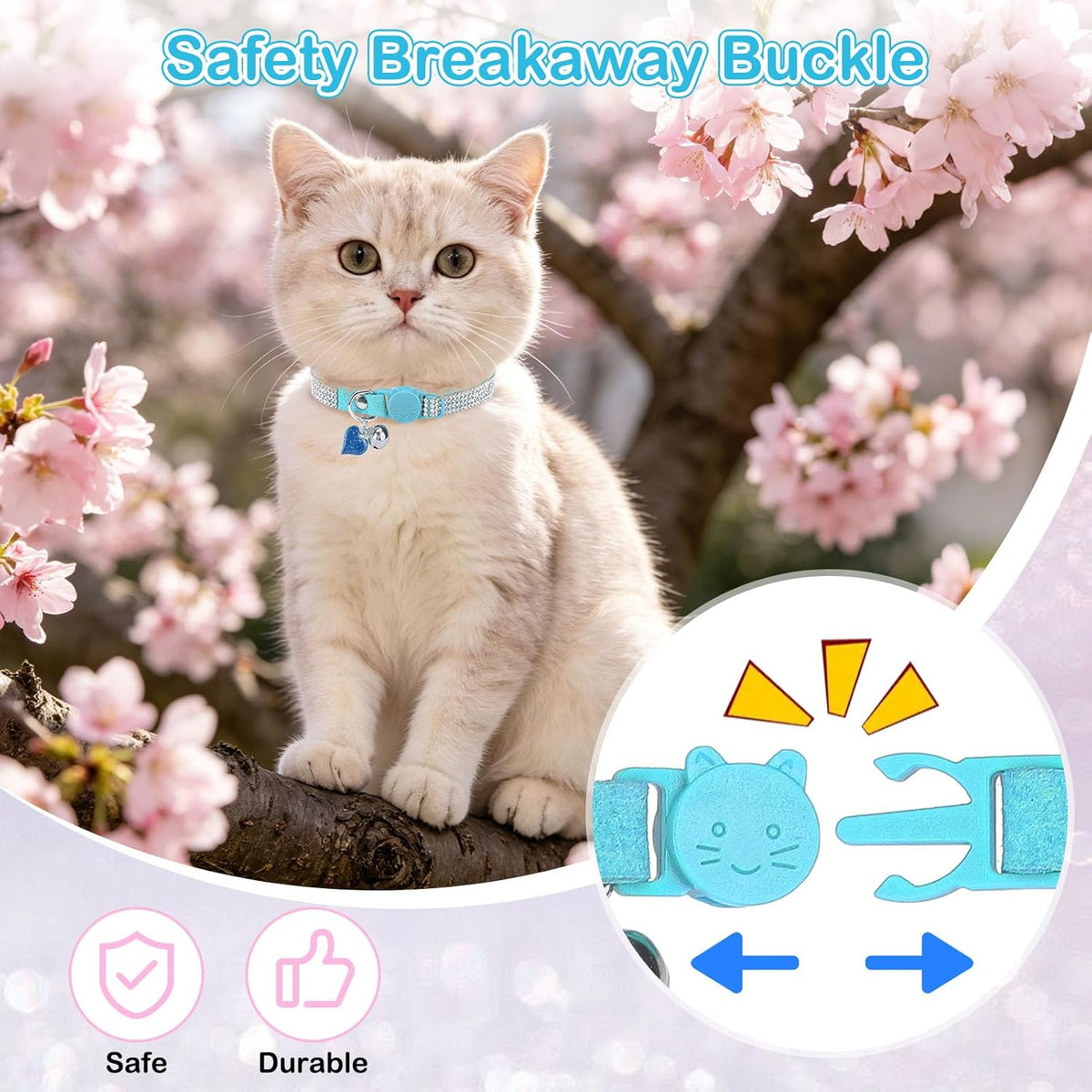 Rhinestone Cat Collar Breakaway, Bling Sparkly Diamond - Blue / 8"-12" Cats / Mini Dogs - image 3