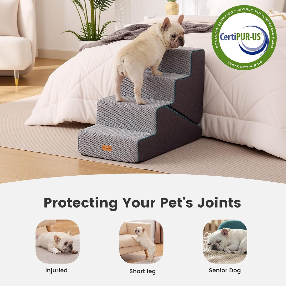 Gardner Pet Dog Stairs for Small Dogs 14" H - Grey 2in1 / 4.0 / 15.75"x30"x22"Deformable - image 3