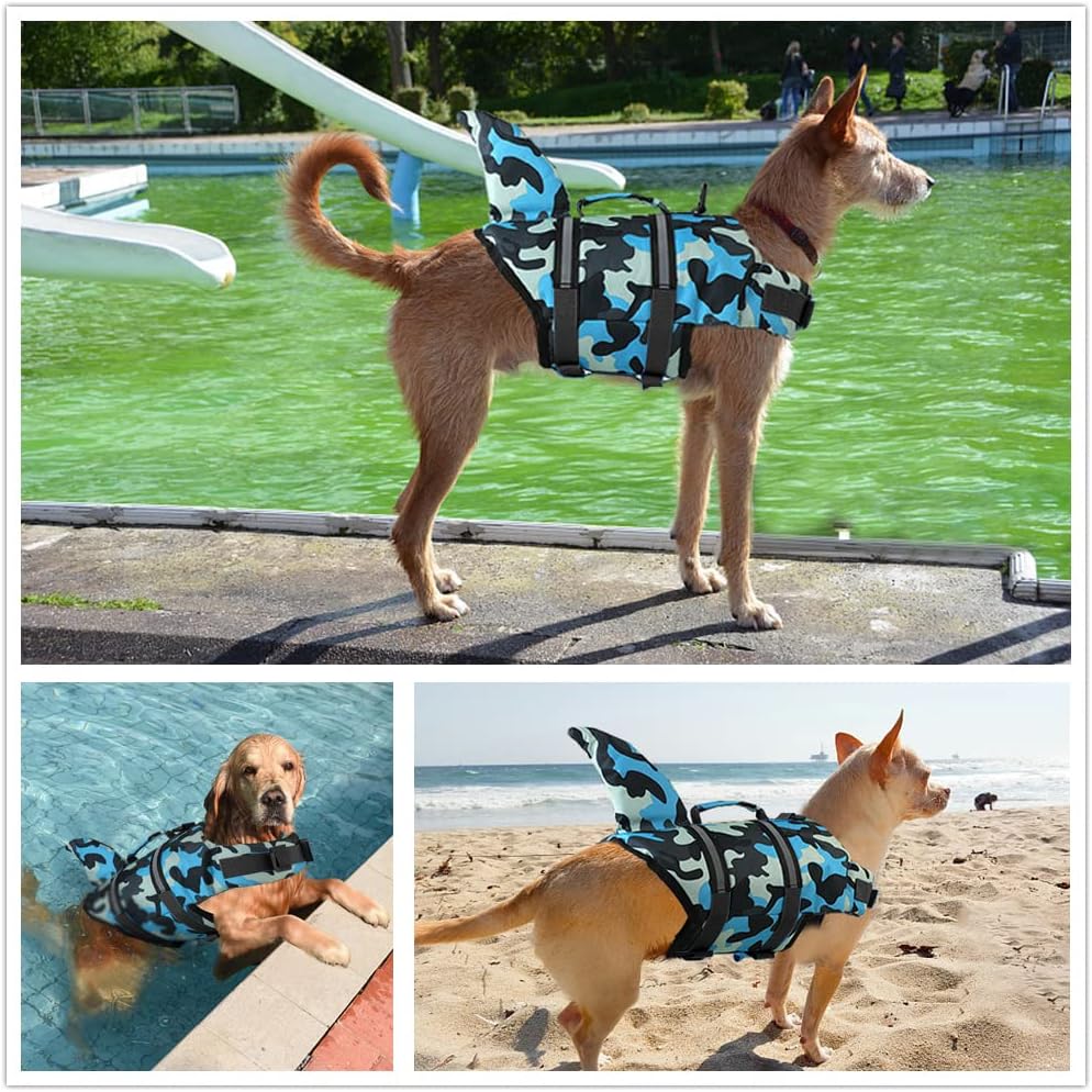 Doglay Dog Life Vest, Ripstop Shark Life Jacket - Large / Blue Camouflage-Shark - image 2