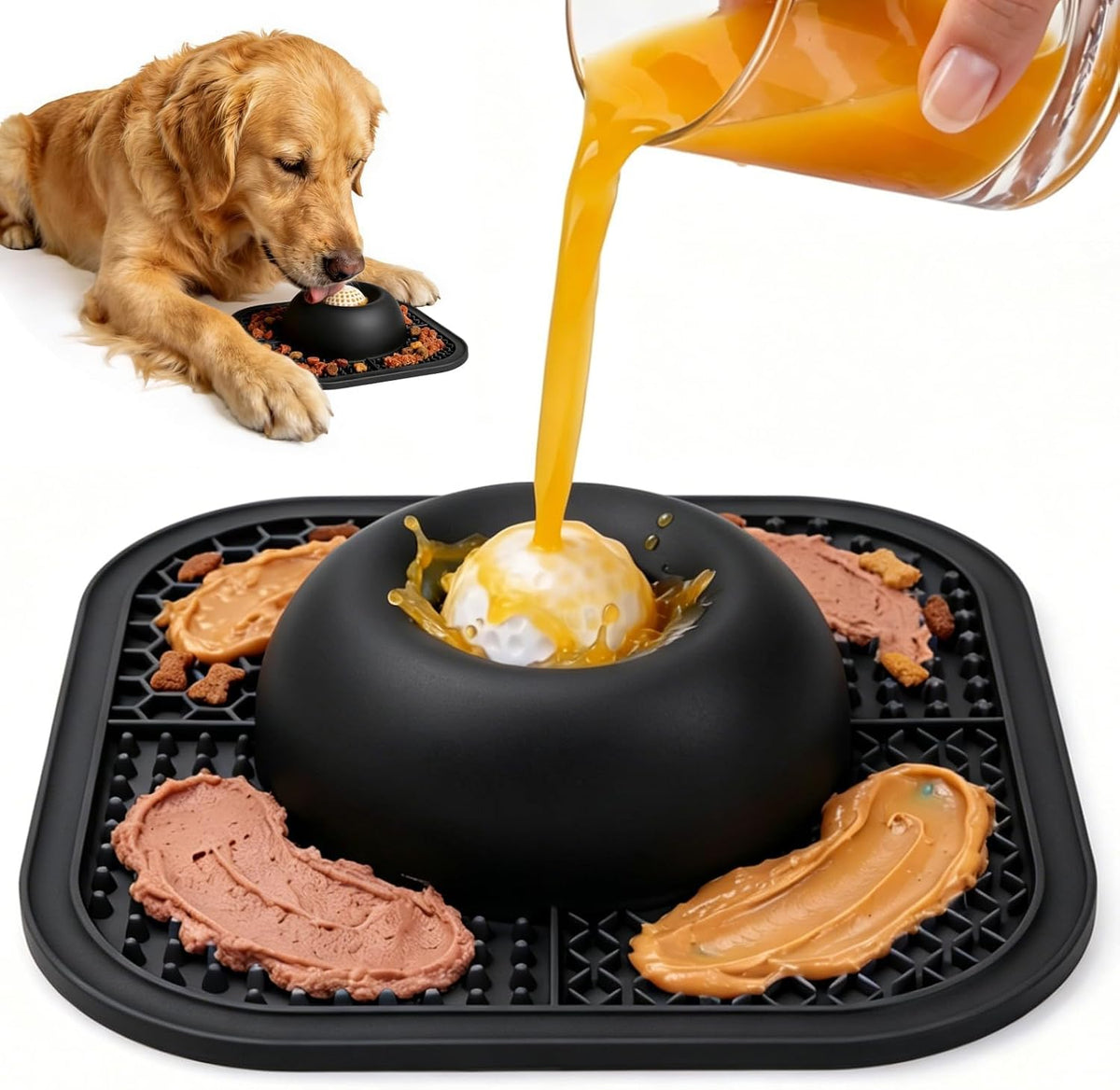 Slow Feeder Dog Bowls & Lick Mat for Liquid and Thick Treat - Large / Black