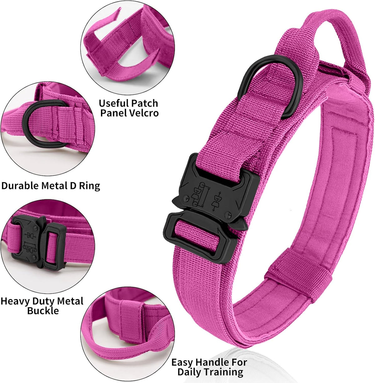 Tactical Dog Collar - Dog Collar with Control Handle for Medium Large Dogs – Essentials for Dogs - Pink / L - image 2