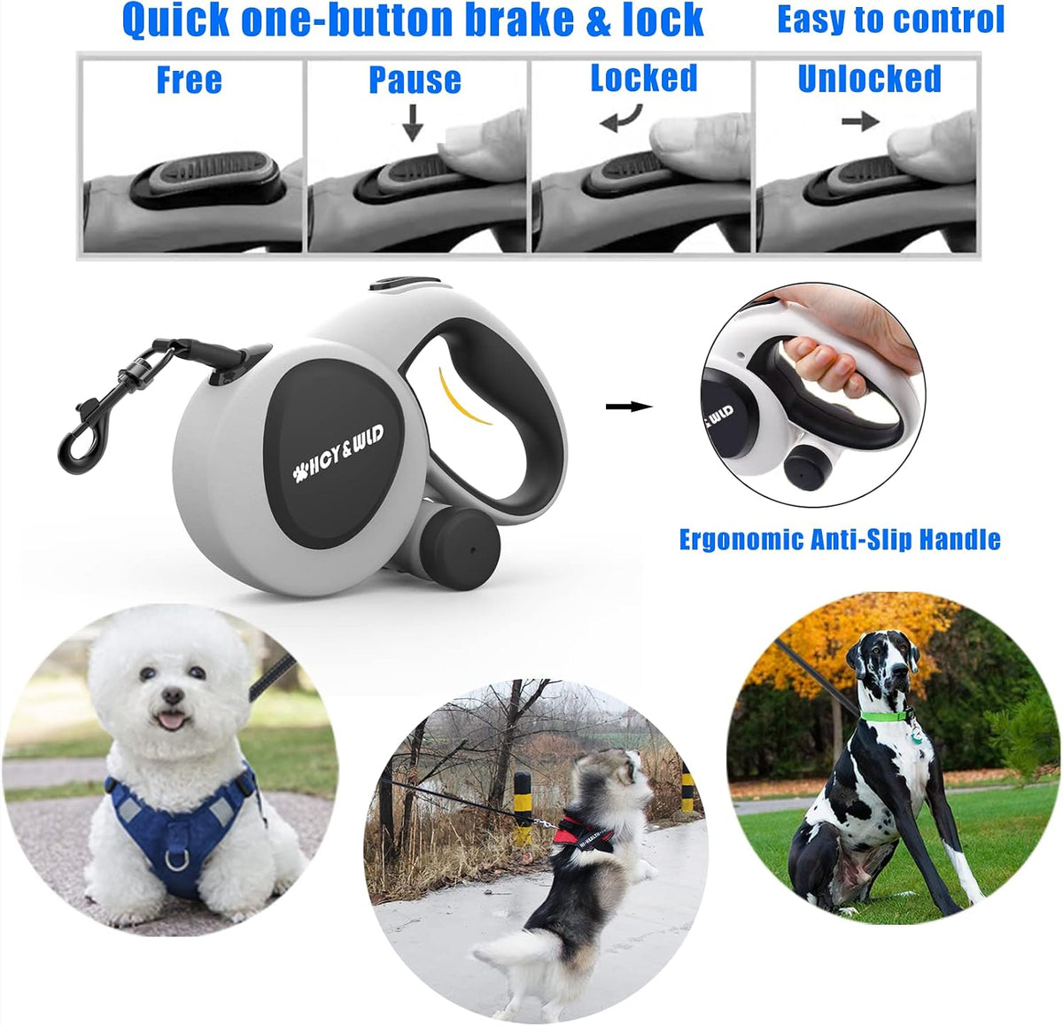4-in-1 Retractable Dog Leash with LED Light & Dispenser & Poop Bags – Essentials for Dogs - Large - Without Light - image 4