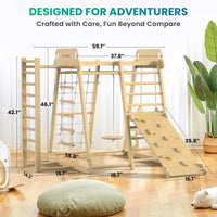 BlueWood Upgraded Indoor Jungle Gym 9-in-1 Playground Kids Climbing - Natural Wood Color / 9-in-1 - image 2