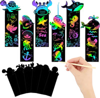 JUNEBRUSHS rainbow scratch art bookmarks with bamboo scratch sticks and colored satin ropes - view 9