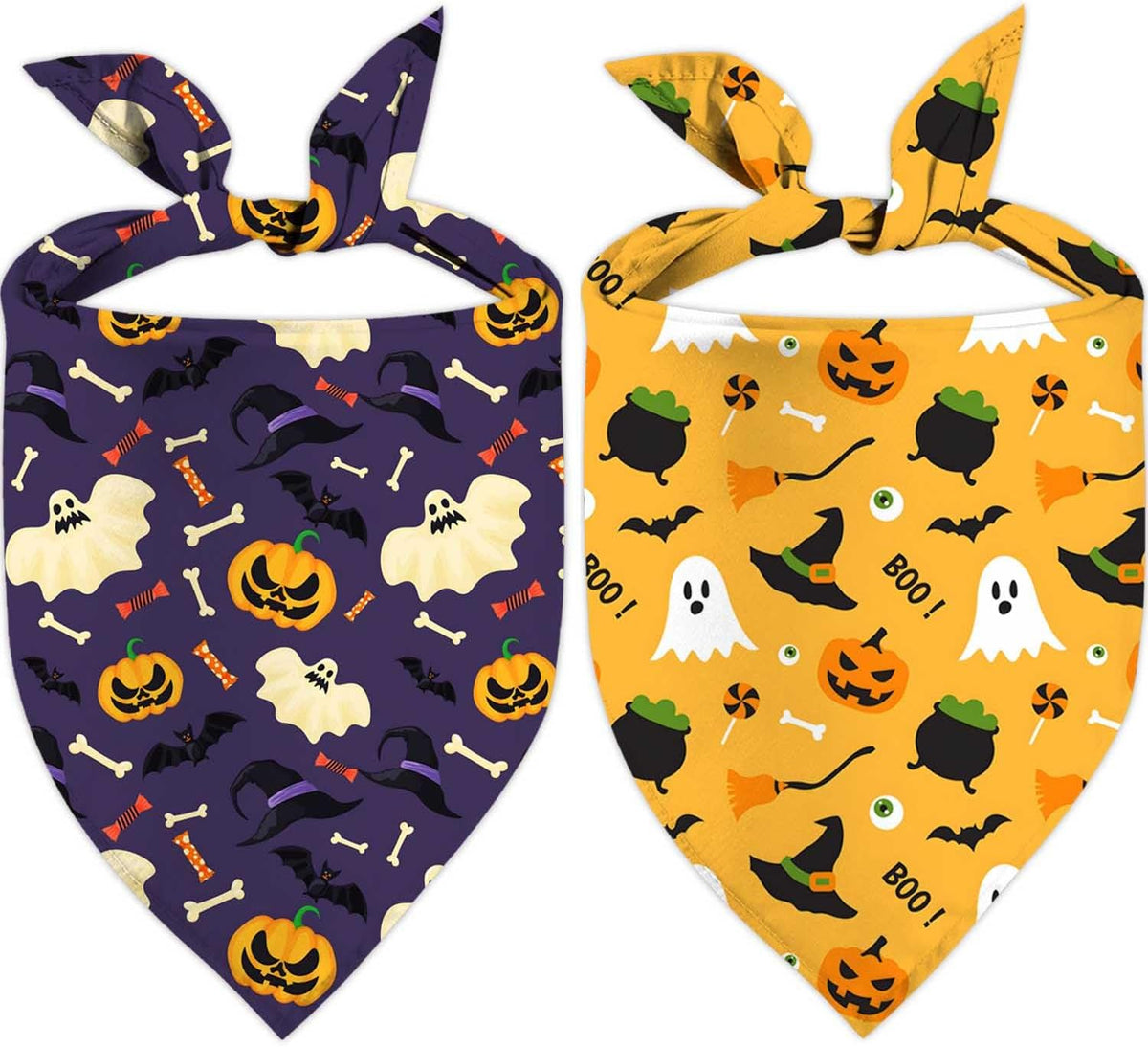 Halloween Dog Bandanas 2 Pack Reversible Triangle Scarf – Essentials for Dogs - Halloween 1