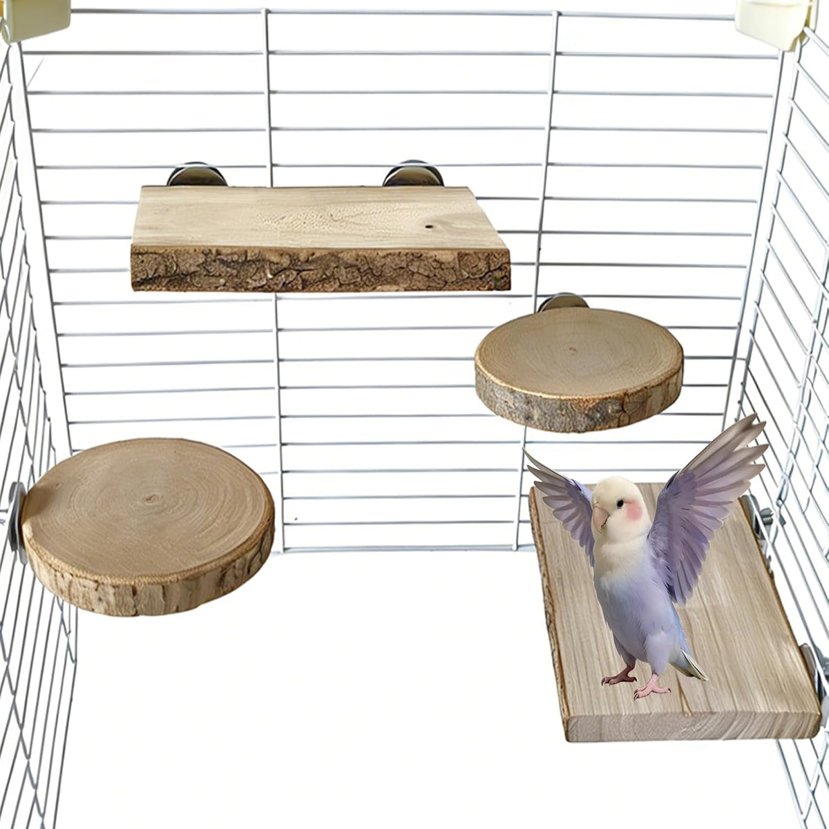 3PCS 2.5-3.7In Natural Bird Perches for Cage Wooden Parakeet Stand - 3.9x2+6.1x2in / 4