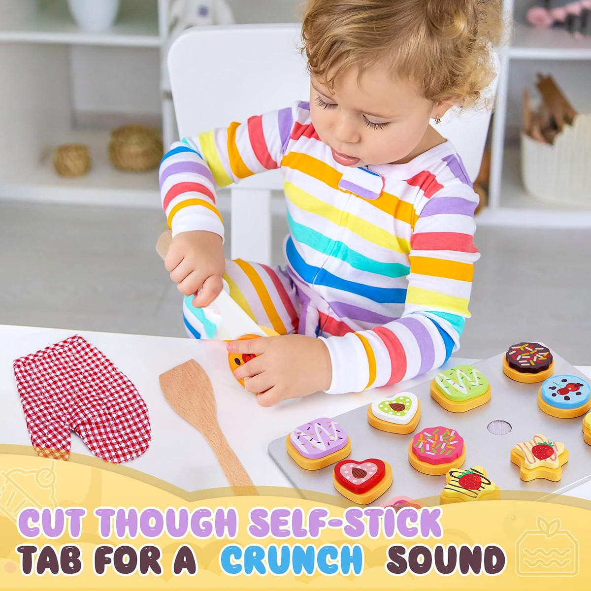 Slice and Bake Wooden Cookie Play Food Set for Kids Kitchen - Cookie A - image 3