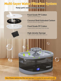 SIBAYS 2.5Gal/9.5L Dog Water Fountain for Large Dogs, 3 Flow Modes Large Pet Water Fountain for Cats, Automatic Dog Water Bowl Dispenser with 7" Filter & Smart LED Pump, Quiet, BPA-Free Material(FS68)