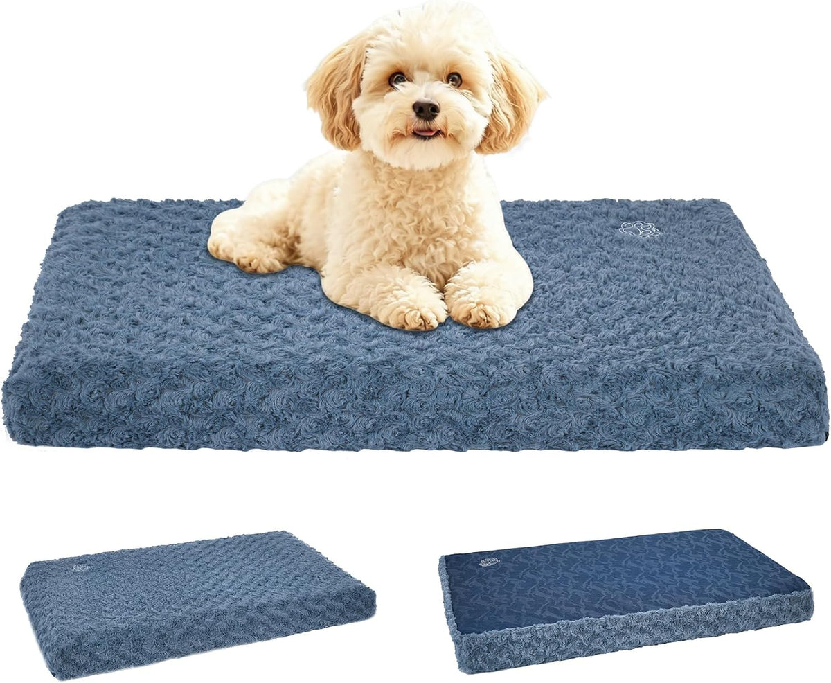 EMPSIGN Dog Bed Mat Crate Pad Mattress, Ultra Soft Pet Kennel - Navy/Grey / S(23"*16"*3")