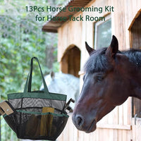 Horse Grooming Kit 13 Piece, Horse Brushes for Grooming Supplies Set with Organizer Bag, Horse Brush & Curry Comb for Effective Cleaning, Gift for Horses Riders Beginners