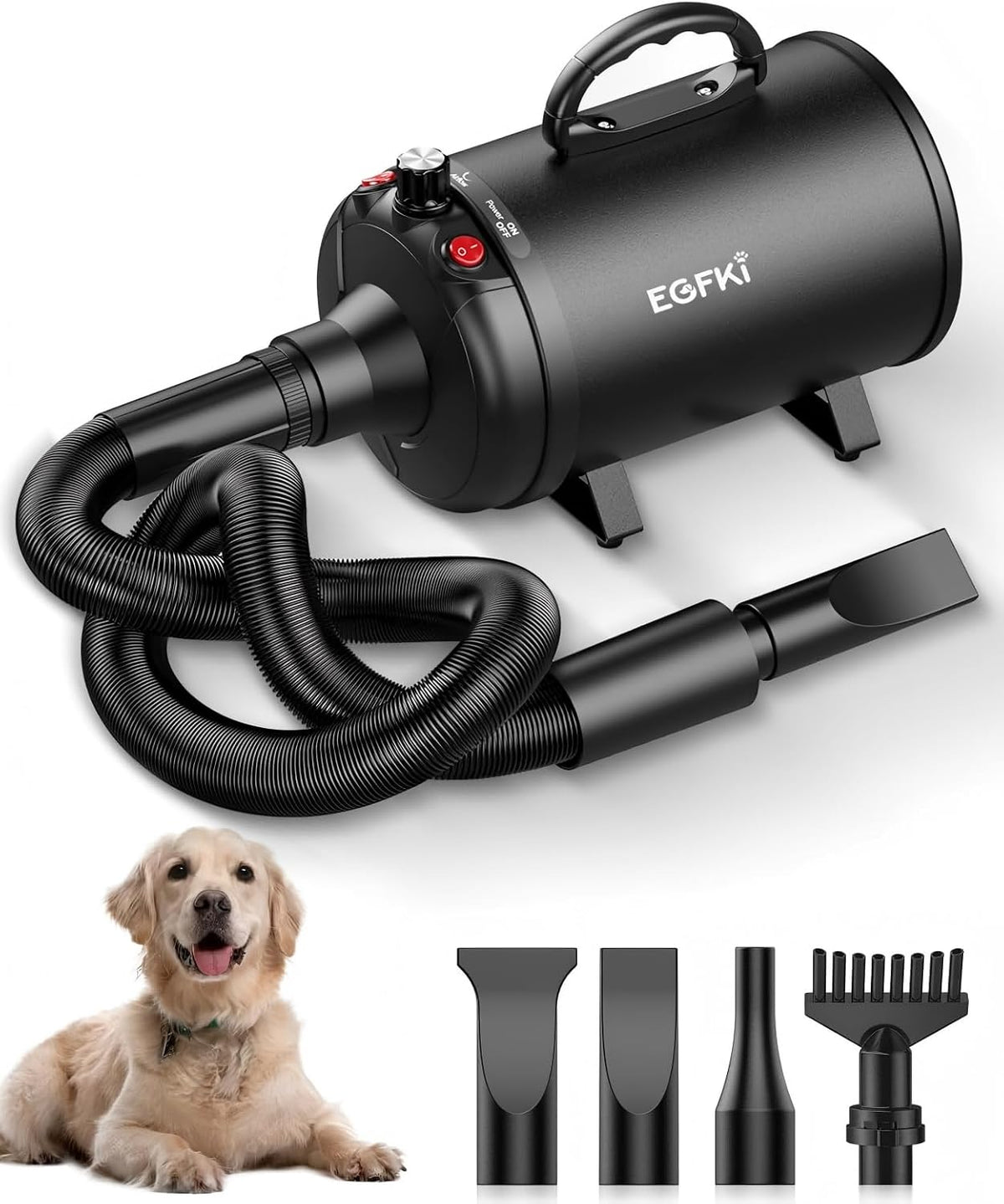 Dog Dryer, 5.2HP/ 3800W Pet Grooming High Velocity Force Blower with 4 Nozzles, Adjustable Speed