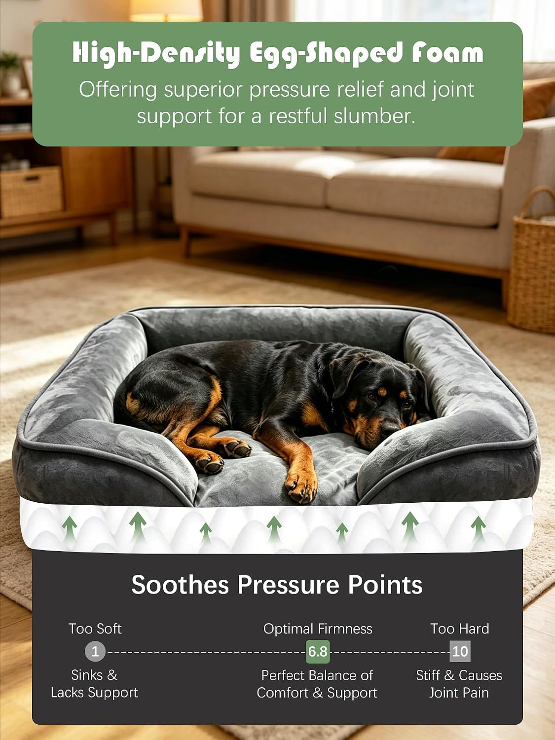 Spotted Play Orthopedic Dog Bed with Sides - Dark Grey / 42.0"L x 32.0"W x 6.5"Th - image 4