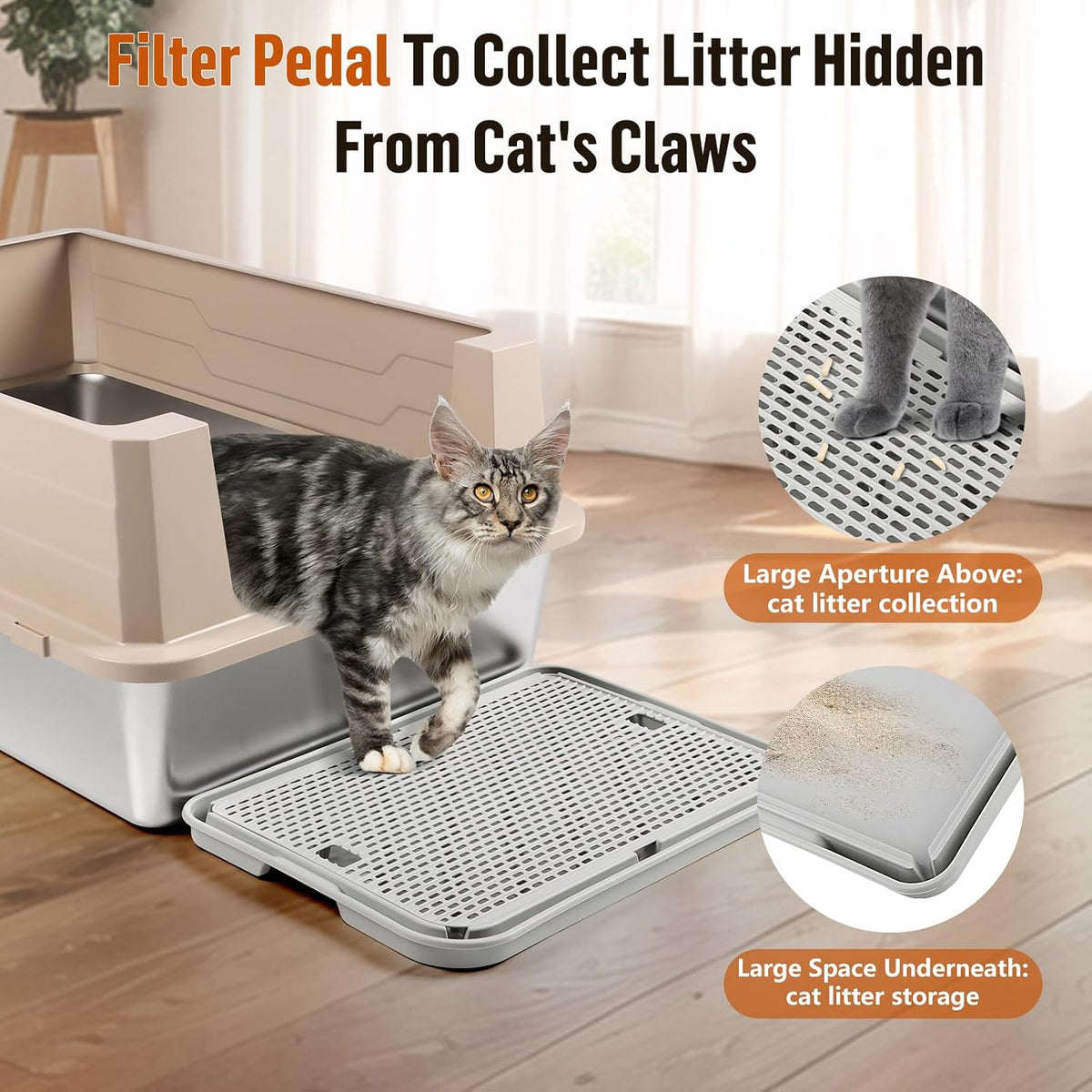 Cat Litter Box Step, Large Cat Litter Ramp with Filter Function - Light Grey Large - image 3
