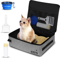 Petskd Portable Cat Travel Litter Box with Lid - Small / Grey