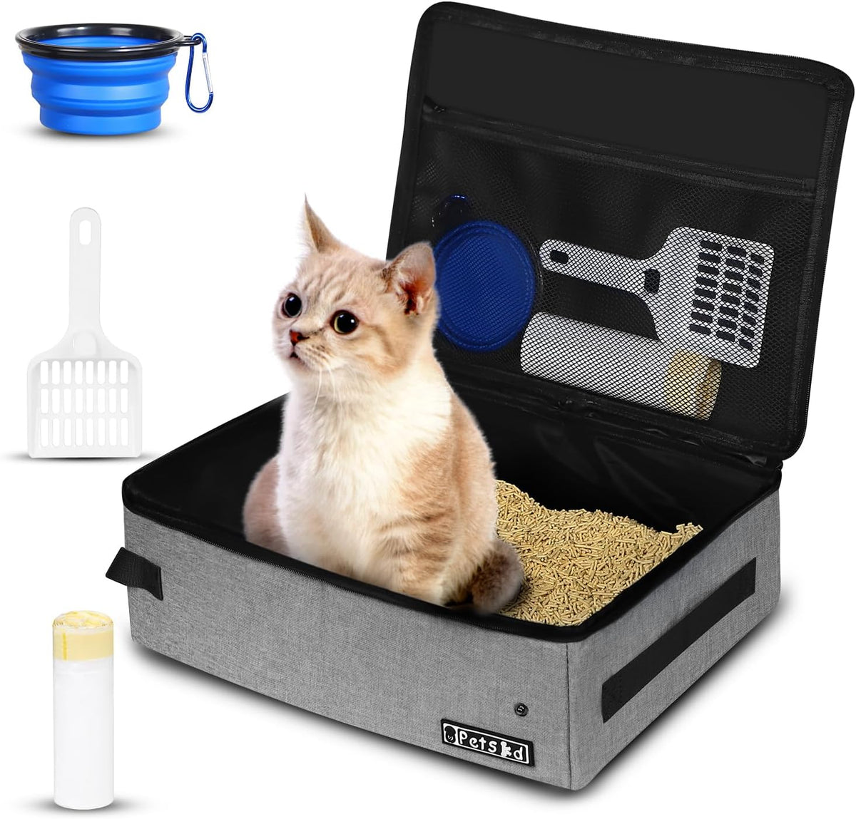 Petskd Portable Cat Travel Litter Box with Lid - Small / Grey