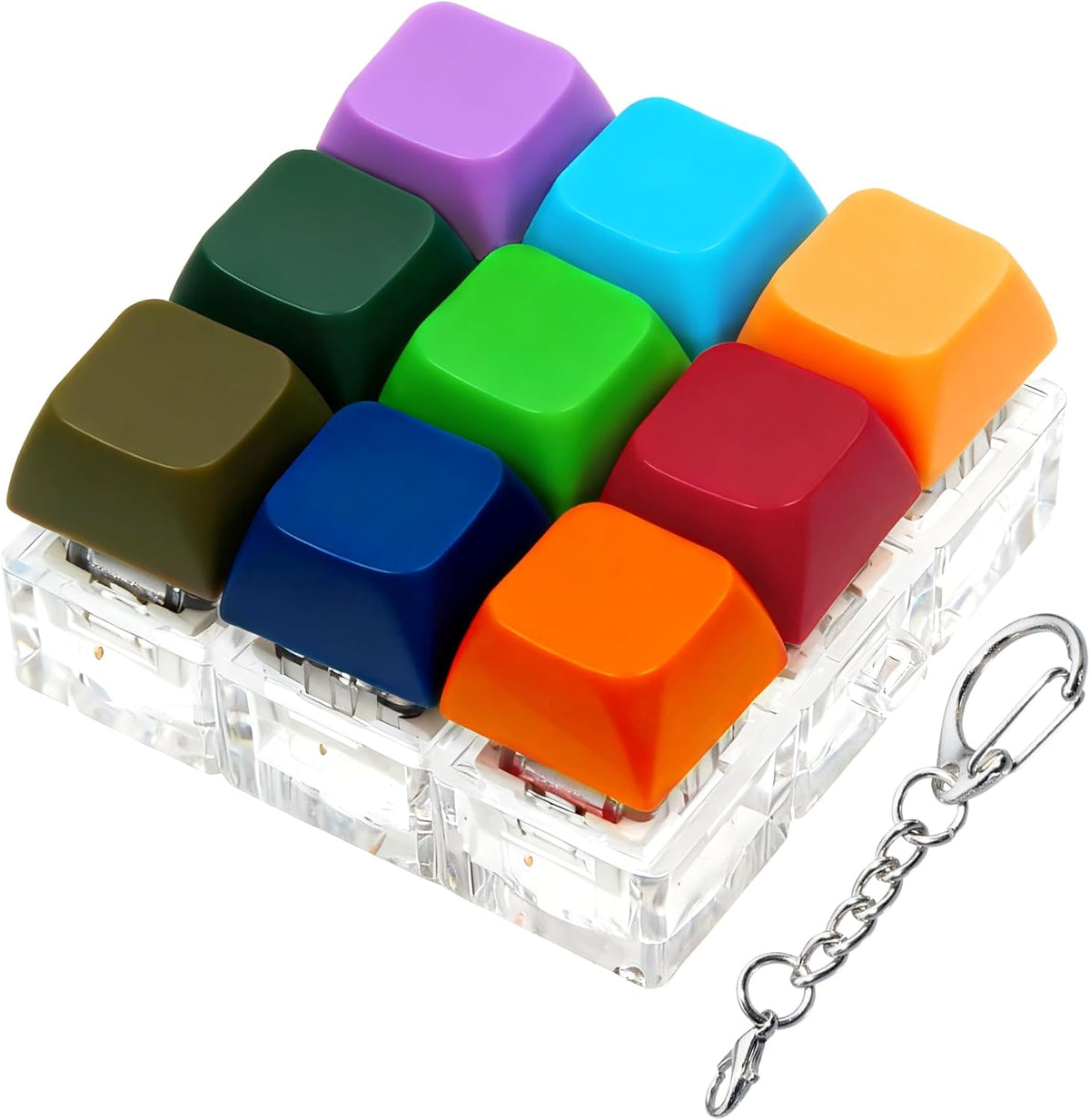 XiawaLangzhuo cat paw keyboard fidget toy, 9-in-1 clicker keychain in white and purple - view 7