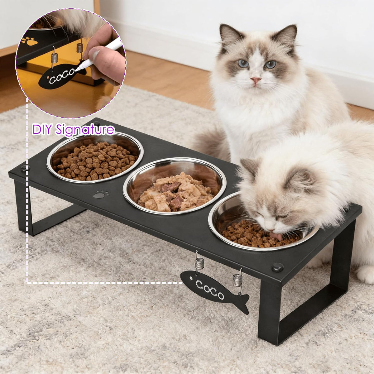 Elevated Cat Bowls with Splash Proof Mat for Kitten Puppy - Silver / 3bowls - image 4