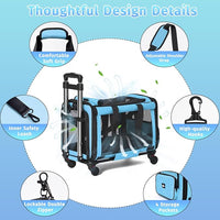 Pet Carrier with Wheels, Durable Airline Approved Cat Crate, Foldable Rolling Dog Carrier, Cat Rolling Bag for Cat &Dog, Use for Travel, Outdoor, Vet Visits, Camping, Indoor. Blue.