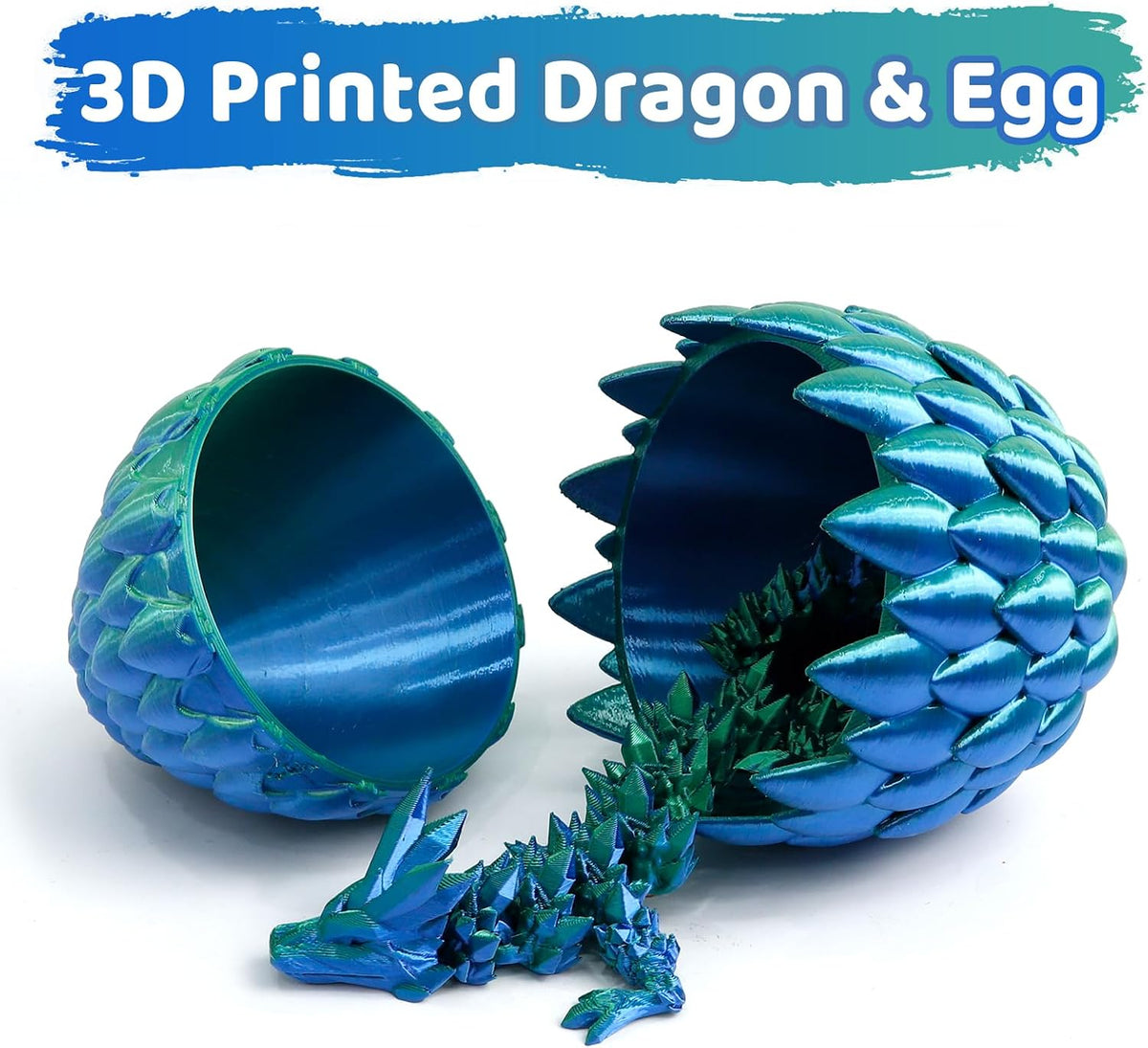 3D Printed Dragon Egg, Large 12" for Kids, Dragon Lovers - Green Mix Blue - image 3