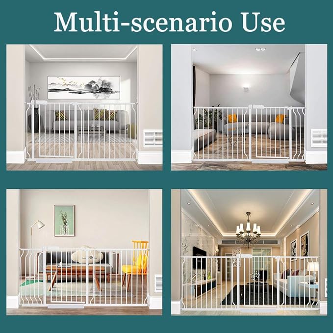 ALLAIBB Extra Wide Pressure Mounted Baby Gate Walk Through Child Kids Safety Toddler Tension White Long Large Pet Dog Gates with Extension for doorways Kitchen (52.76-62.2"/134-158cm, White)