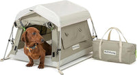 Dog Tent Cotton Fabric, Aluminum Poles and Camping Mat, Outdoor Weatherproof, Dog House Outdoor, Breathable with 2 Side Windows, Portable and Collapsible (Gray, Small)