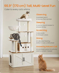 Feandrea Cat Tree, 66.9-Inch Cat Tower with Litter Box Enclosure – Essentials for Cats - Rustic White + Honey Brown - image 3