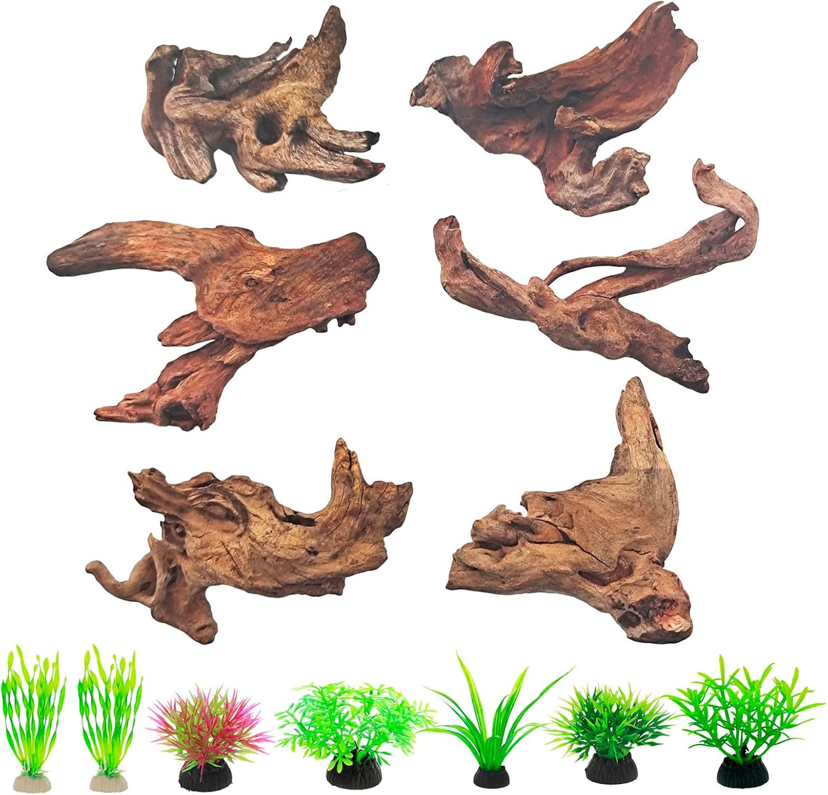 Natural Driftwood Decor for Aquarium Decorations Reptile Tank - Pack of 6 (2 to 4 Inch)
