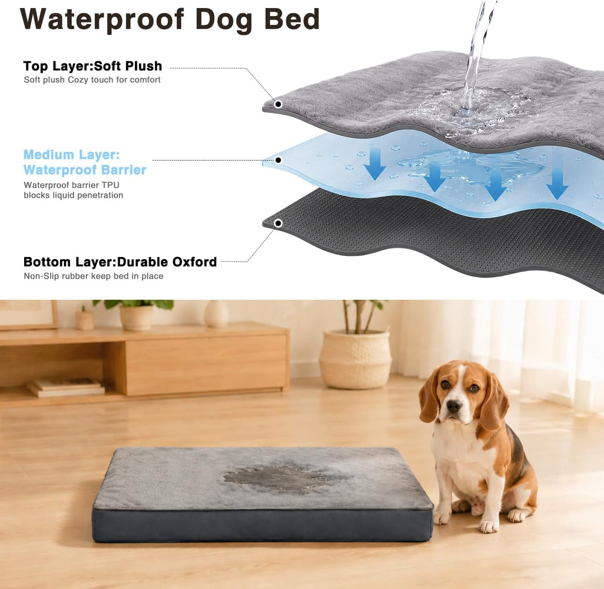 Large Plush Dog Bed for Crate with Washable Cover, 35x22 - 23.0"L x 17.0"W x 3.0"Th / Grey - image 4