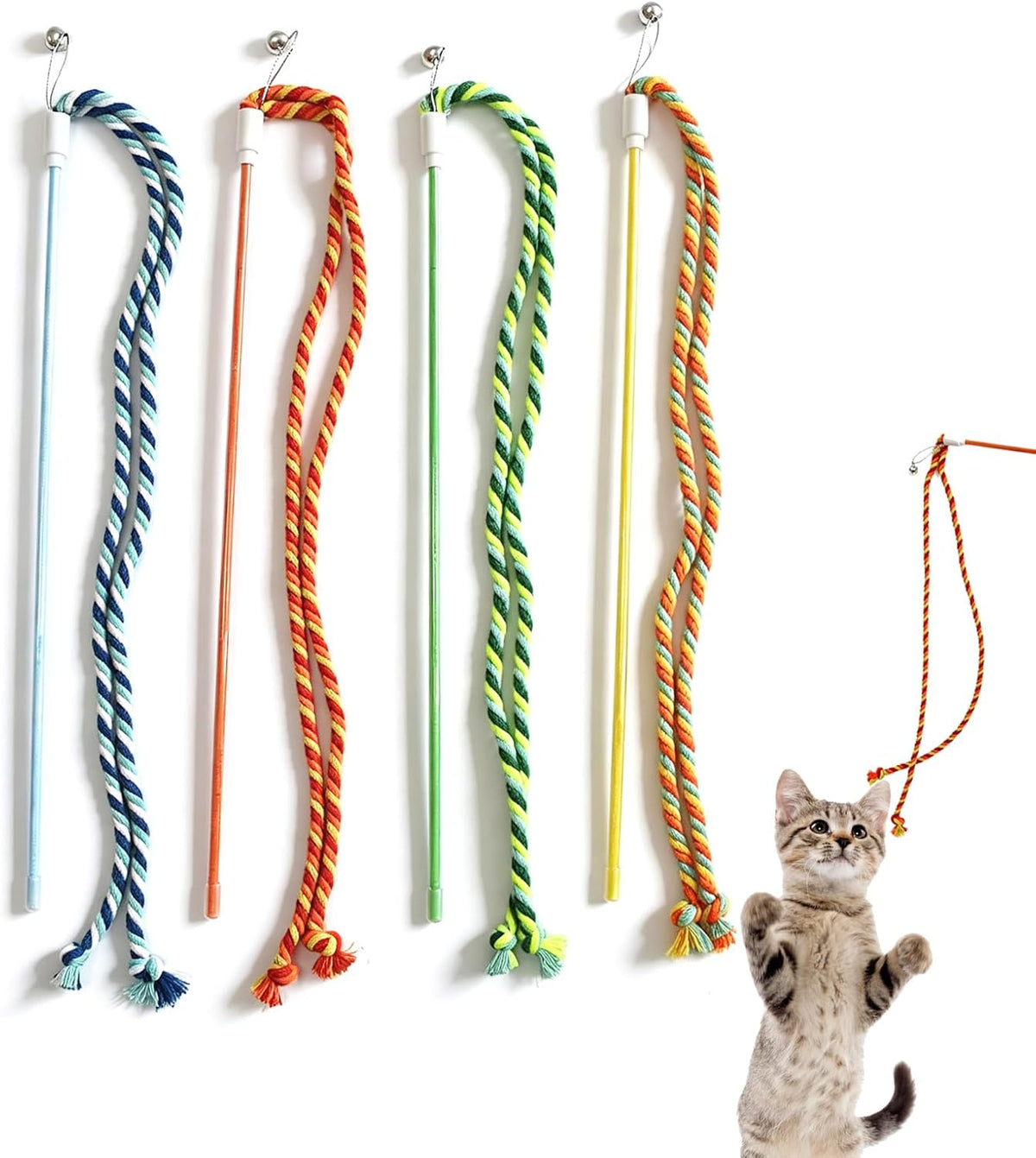 Cat Wand Toy 4 PCS Vibrant Plush Srtip Teaser Wands Interactive Cat - C