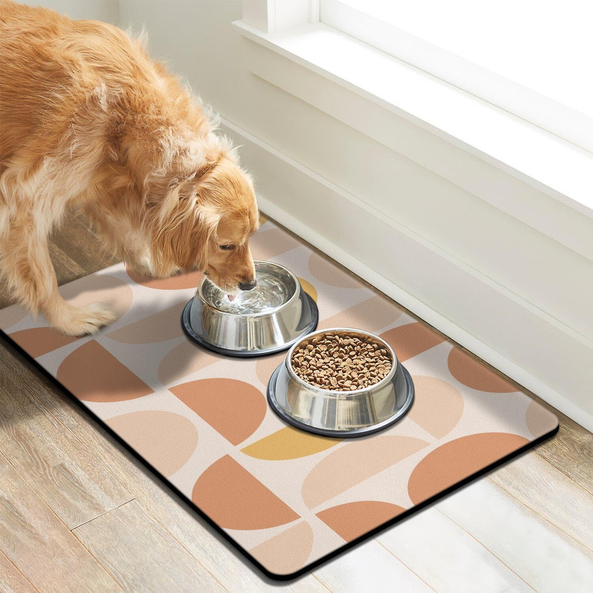 Dog Food Mats for Floors, Absorbent Dog Bowl Mat for Food and Water Dispenser Mat, Quick Dry Cat - Boho Semicircle / Xl(24"×32") - image 2
