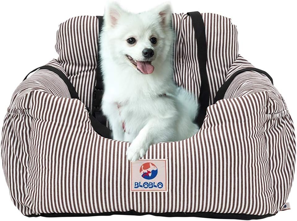 BLOBLO Dog Car Seat Pet Booster Seat Pet Travel Safety Dog Bed - Coffee Stripe